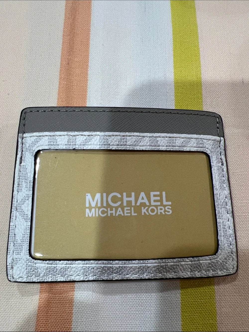 Michael Kors Silver Gray Logo Card Holder with Metal Logo